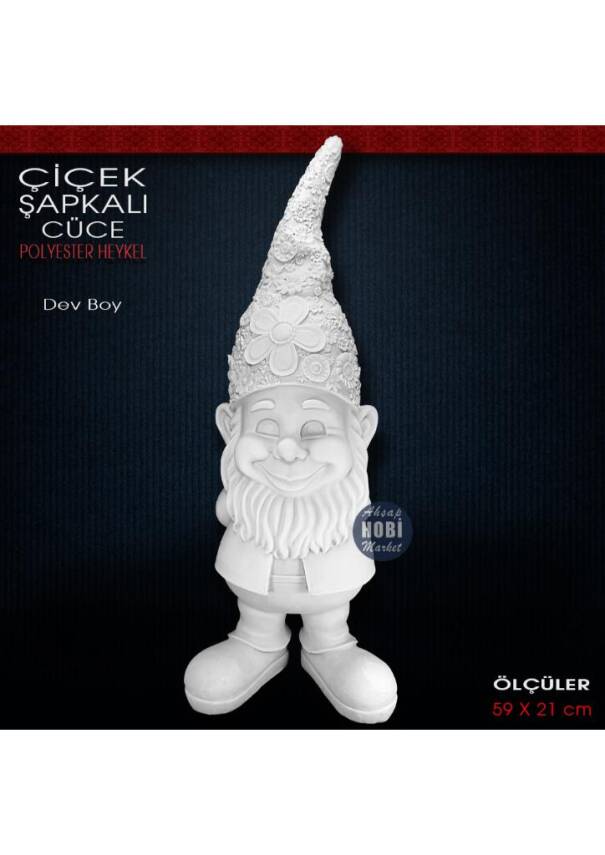 Çiçek Şapkalı Dev Cüce Heykeli (59x21 cm) Ham Polyester - 1