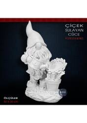 Çiçek Sulayan Cüce Heykeli (30x20 cm) Ham Polyester - Tual Hobi Sanat