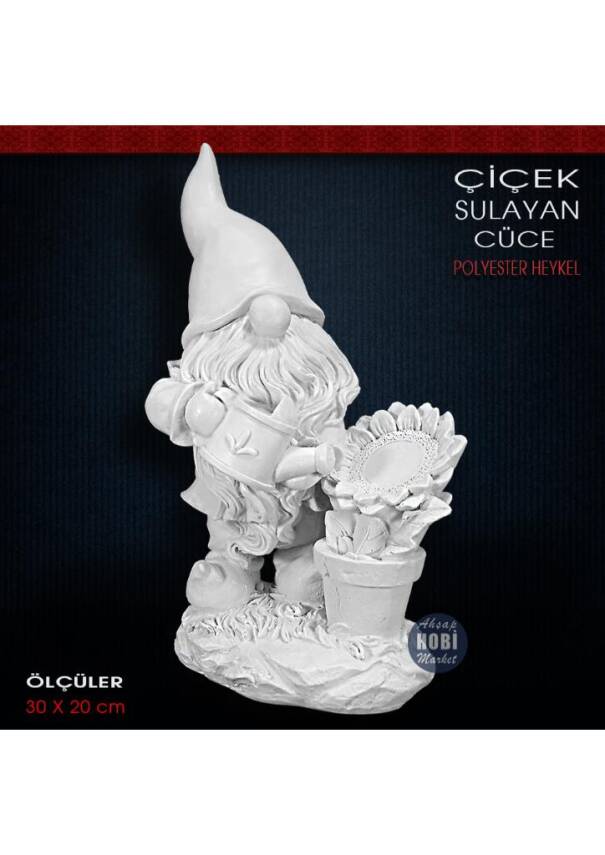 Çiçek Sulayan Cüce Heykeli (30x20 cm) Ham Polyester - 1