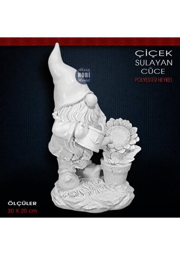 Çiçek Sulayan Cüce Heykeli (30x20 cm) Ham Polyester - 2