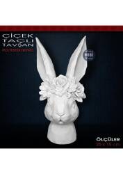 Çiçek Tacli Tavşan Büstü Biblo (25x15cm) Ham Polyester - Tual Hobi Sanat