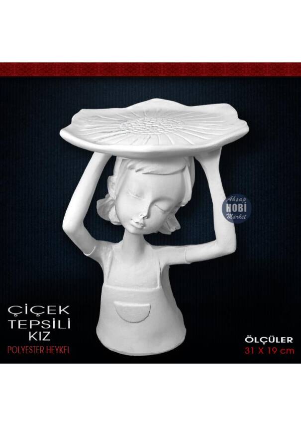 Çiçek Tepsili Kız (22x15 cm) Ham Polyester - 1
