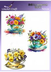 Çiçek ve Fincan Desenli Kumaş Transfer Kağıdı LNT-K014 (20x20 cm) - Line Art