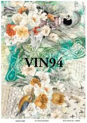 Çiçek ve Kadın Figürlü Pirinç Dekopaj Model : VIN94 - Line Art