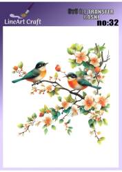 Çiçek ve Kuş Desenli Kumaş Transfer Kağıdı LNT-K032 (20x20 cm) - Line Art