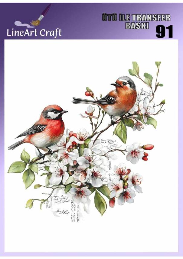 Çiçek ve Kuş Desenli Kumaş Transfer Kağıdı LNT-K091 (20x20 cm) - 1