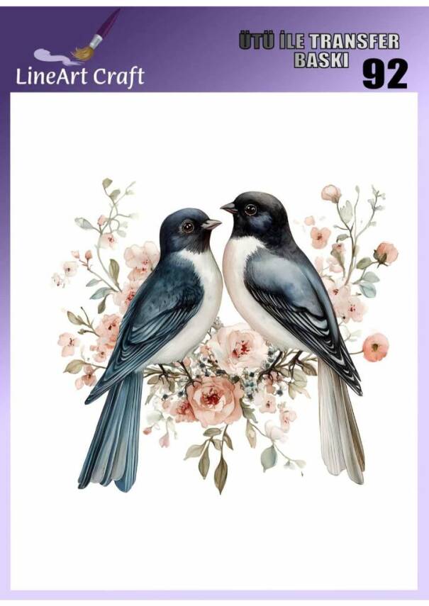 Çiçek ve Kuş Desenli Kumaş Transfer Kağıdı LNT-K092 (20x20 cm) - 1