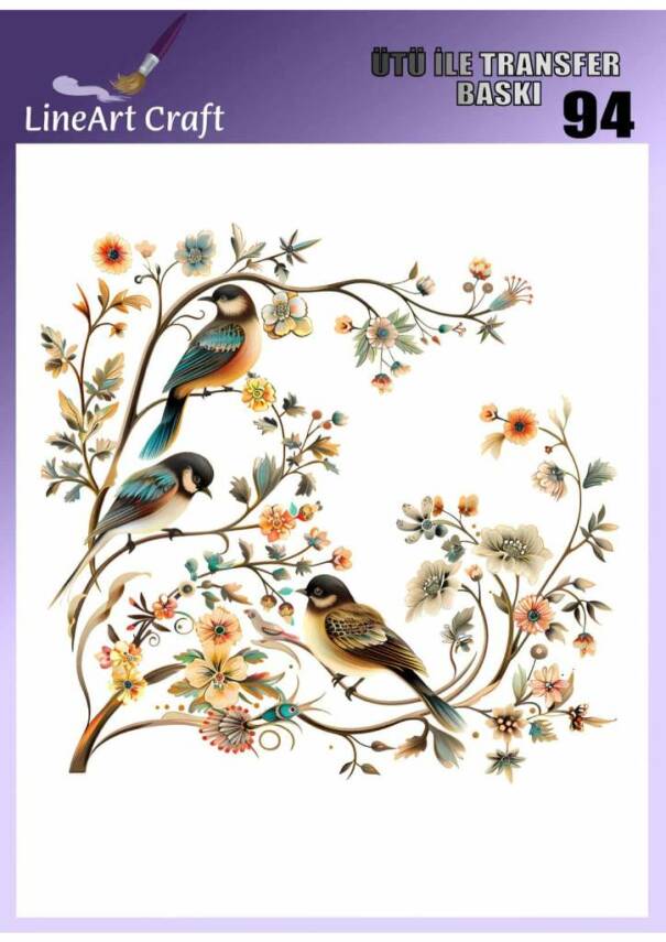 Çiçek ve Kuş Desenli Kumaş Transfer Kağıdı LNT-K094 (20x20 cm) - 1
