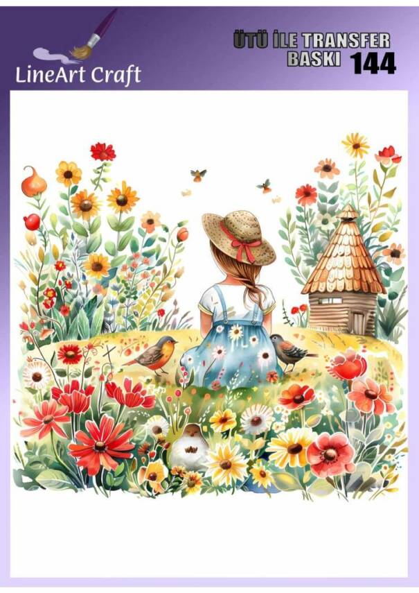 Çiçek ve Kuş Desenli Kumaş Transfer Kağıdı LNT-K144 (20x20 cm) - 1