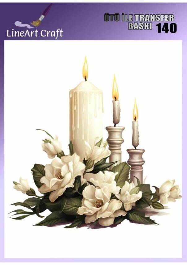 Çiçek ve Mum Desenli Kumaş Transfer Kağıdı LNT-K140 (20x20 cm) - 1