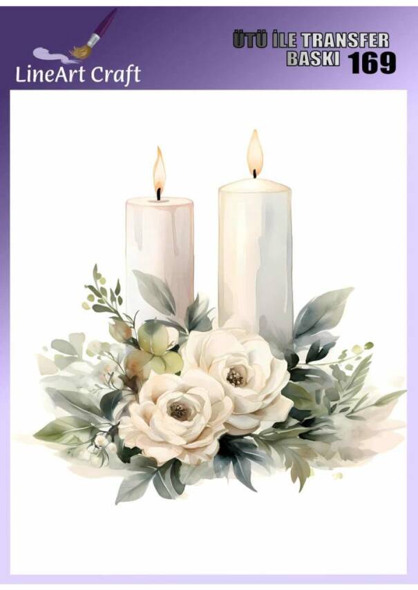 Çiçek ve Mum Desenli Kumaş Transfer Kağıdı LNT-K169 (20x20 cm) - 1
