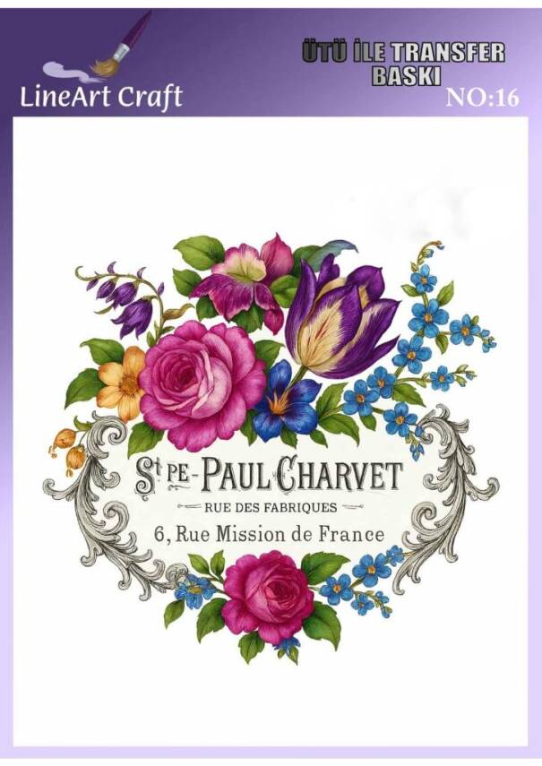 Çiçek ve Yazı Desenli Kumaş Transfer Kağıdı LNT-K016 (20x20 cm) - 1