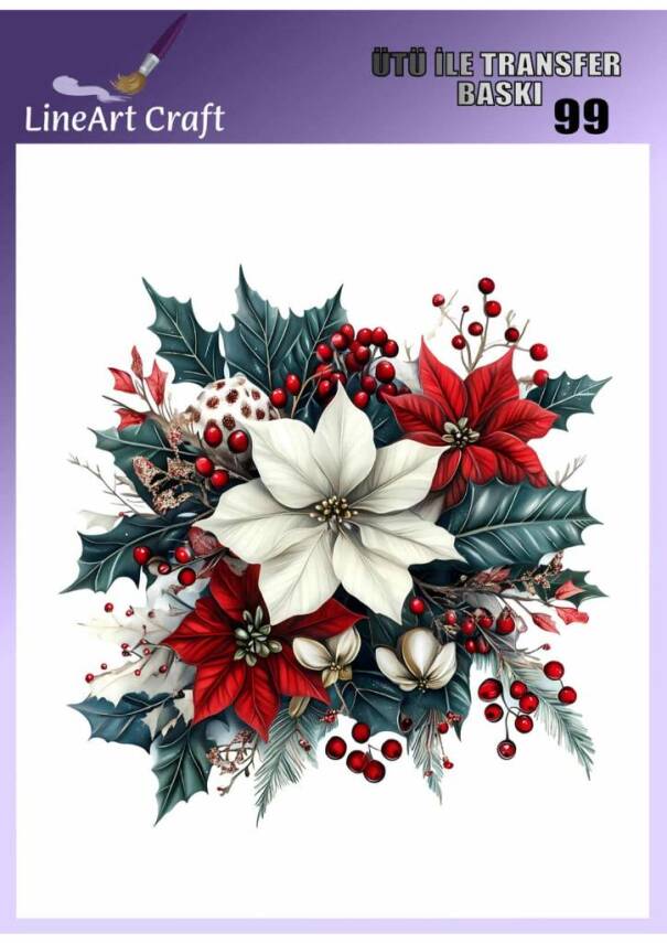 Çiçek ve Yılbaşı Desenli Kumaş Transfer Kağıdı LNT-K099 (20x20 cm) - 1
