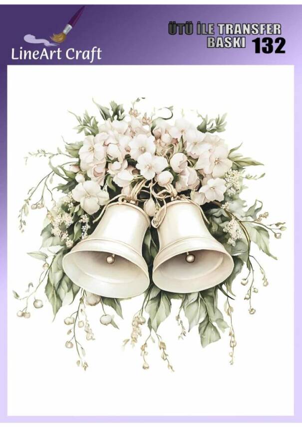 Çiçek ve Zil Desenli Kumaş Transfer Kağıdı LNT-K132 (20x20 cm) - 1