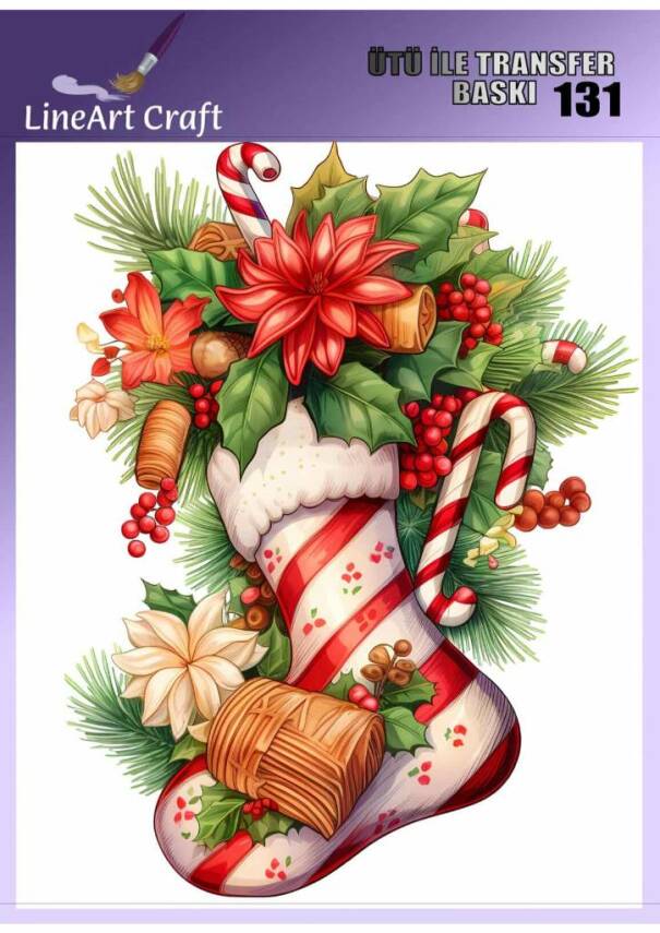 Çiçek Yılbaşı Desenli Kumaş Transfer Kağıdı LNT-K131 (20x20 cm) - 1