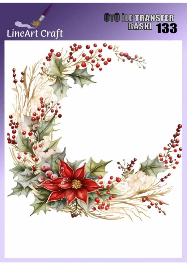 Çiçek Yılbaşı Desenli Kumaş Transfer Kağıdı LNT-K133 (20x20 cm) - 1