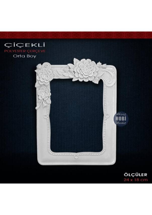 Çiçekli Dikdörtgen Çerçeve Orta Boy (24X18cm) Ham Polyester - 1