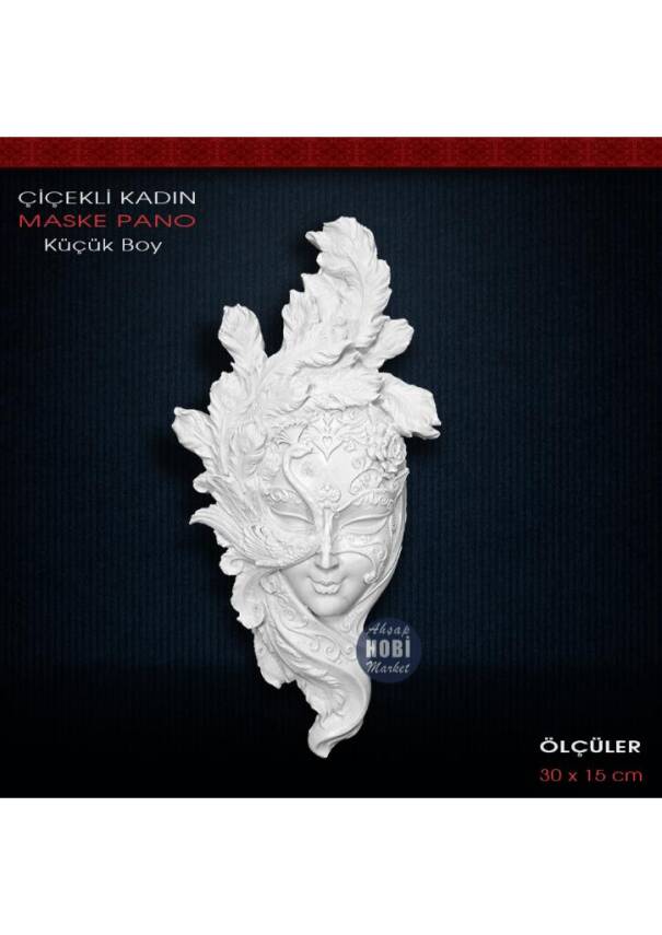 Çiçekli Kadın Duvar Maske Küçük Boy (30x15cm) Ham Polyester M07 - 1