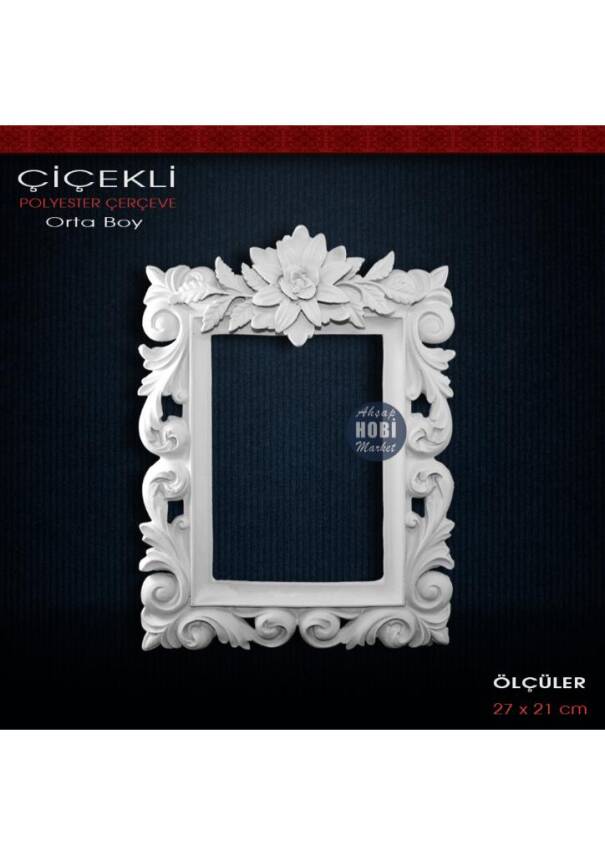 Çiçekli Kalın Çerçeve Orta Boy (27X21cm) Ham Polyester - 1