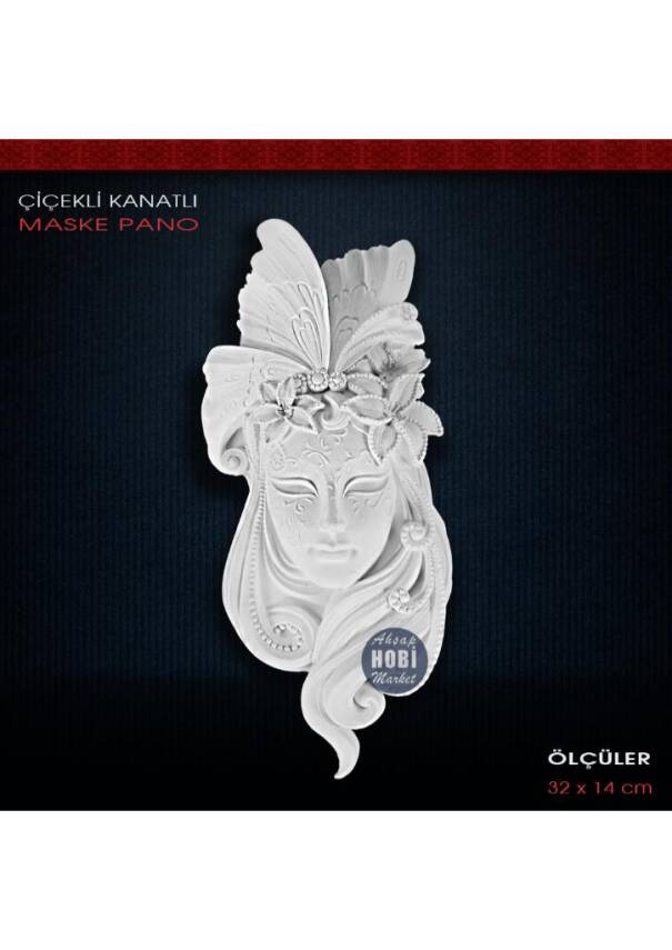 Çiçekli Kanatlı Kadın Duvar Maske (32x14cm) Ham Polyester M04 - 1