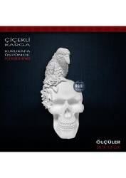 Çiçekli Karga Biblo Kafatası Üzerinde (20x10cm) Ham Polyester - Tual Hobi Sanat