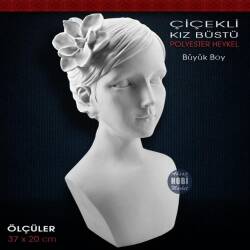 Çiçekli Kız Büst Heykeli (37x20x20cm) Ham Polyester - Tual Hobi Sanat