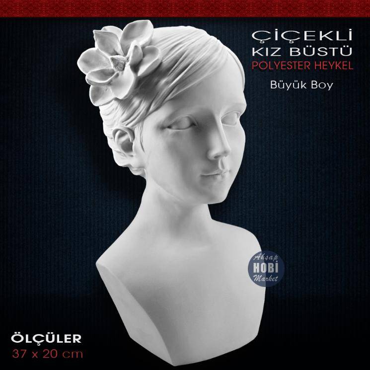 Çiçekli Kız Büst Heykeli (37x20x20cm) Ham Polyester - 1