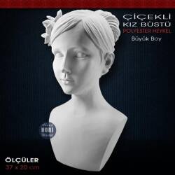 Çiçekli Kız Büst Heykeli (37x20x20cm) Ham Polyester - Tual Hobi Sanat (1)