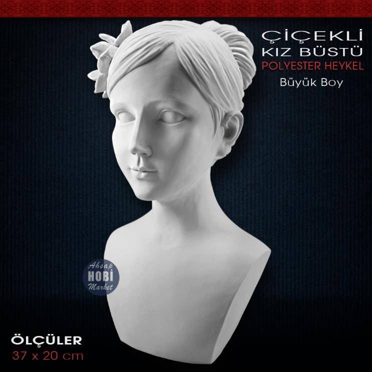 Çiçekli Kız Büst Heykeli (37x20x20cm) Ham Polyester - 2