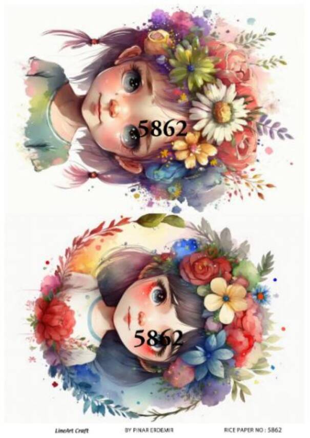 Çiçekli Kız Figürlü Pirinç Dekopaj Model : 5862 - 1