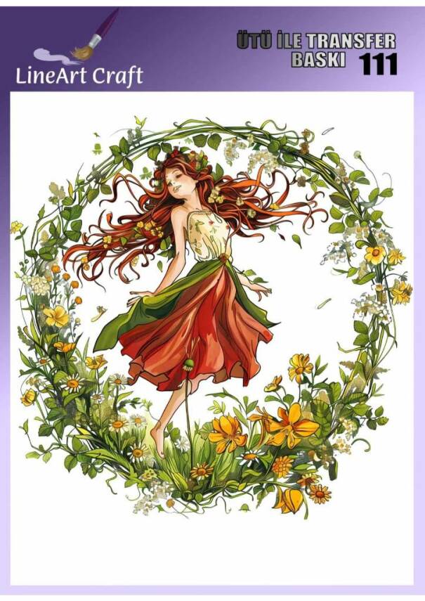 Çiçekli Kızlı Desenli Kumaş Transfer Kağıdı LNT-K111 (20x20 cm) - 1