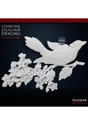 Çiçekli Kuş Duvar Dekoru (36x23 cm) Ham Polyester - Tual Hobi Sanat