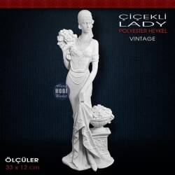 Çiçekli Lady Vintage Kadın Biblo (33x12 cm) Ham Polyester - Tual Hobi Sanat