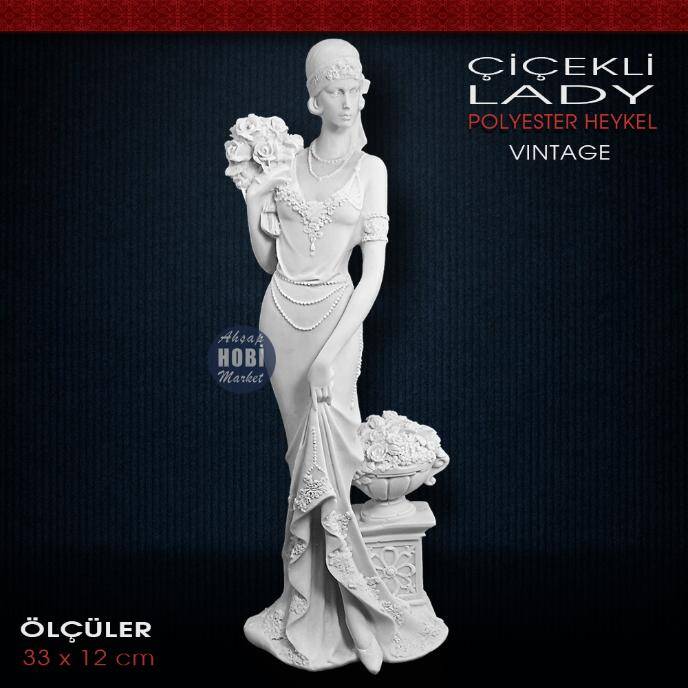 Çiçekli Lady Vintage Kadın Biblo (33x12 cm) Ham Polyester - 1