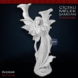 Çiçekli Melek Şamdan Mumluk (35x16 cm) Ham Polyester - Tual Hobi Sanat