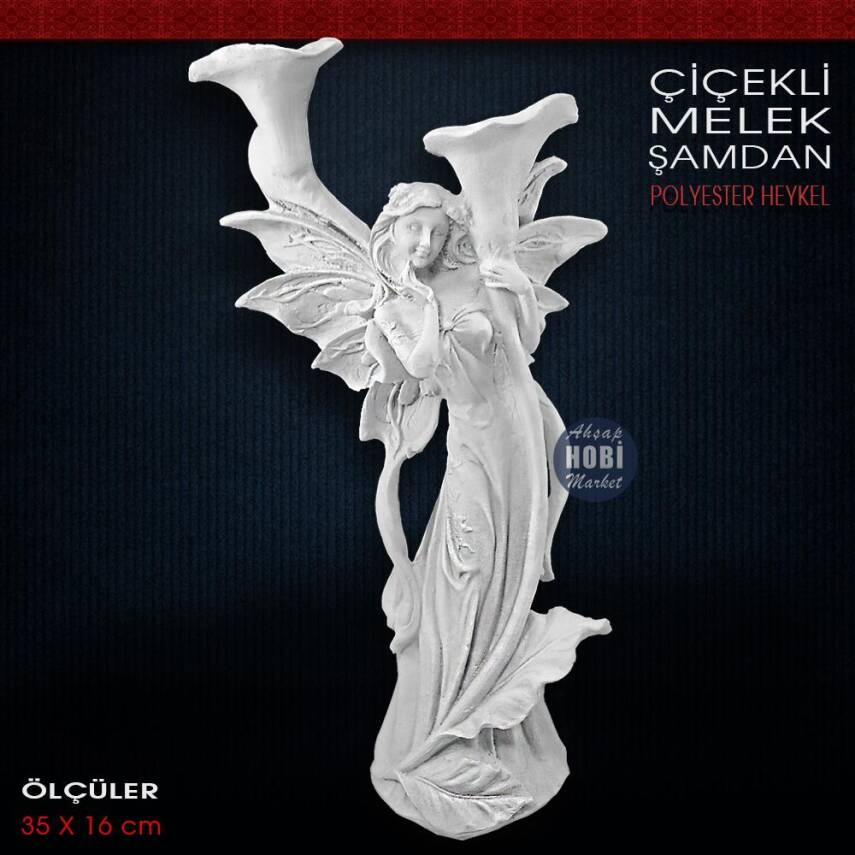 Çiçekli Melek Şamdan Mumluk (35x16 cm) Ham Polyester - 1