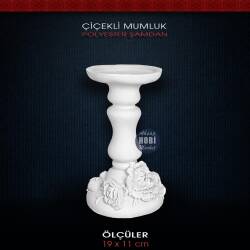 Çiçekli Şamdan Mumluk (19x11cm) Ham Polyester - Tual Hobi Sanat