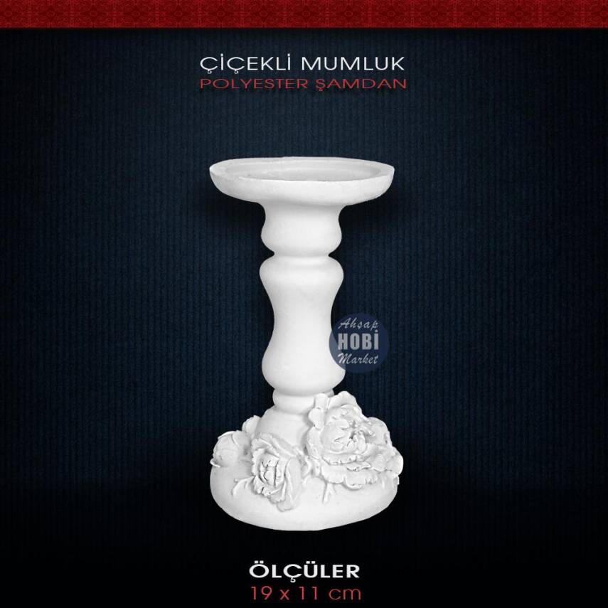Çiçekli Şamdan Mumluk (19x11cm) Ham Polyester - 1