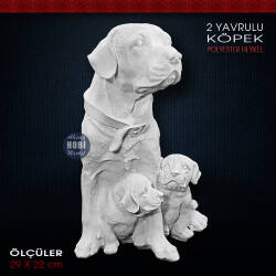 Çift Yavrulu Köpek Heykeli (29x22 cm) Ham Polyester - Tual Hobi Sanat (1)