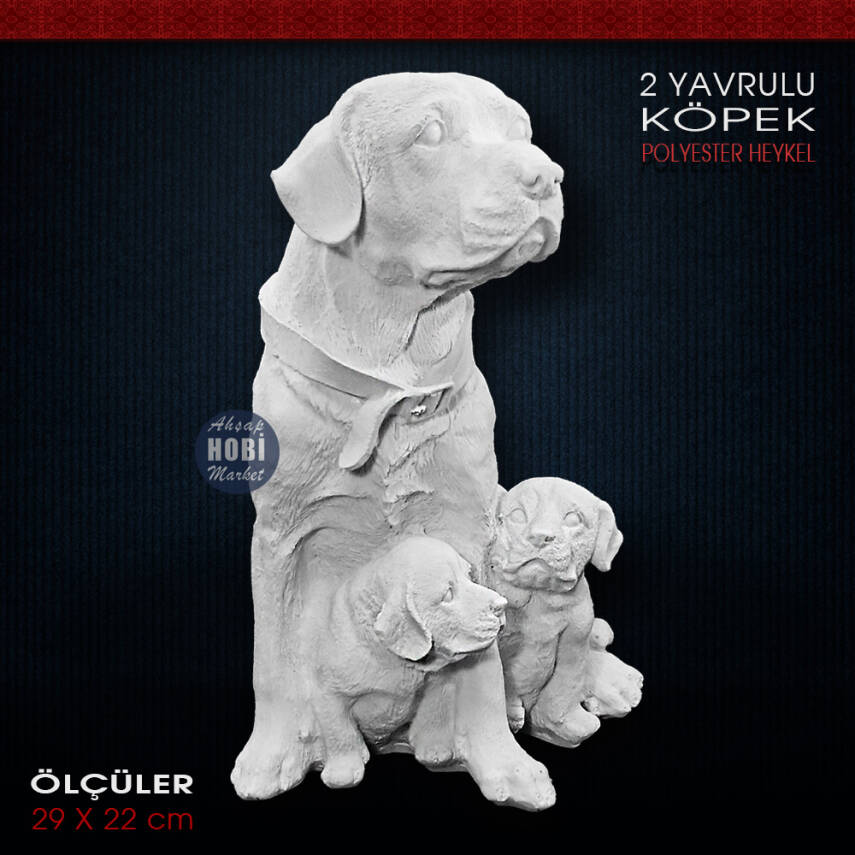Çift Yavrulu Köpek Heykeli (29x22 cm) Ham Polyester - 2