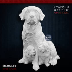 Çift Yavrulu Köpek Heykeli (29x22 cm) Ham Polyester - Tual Hobi Sanat