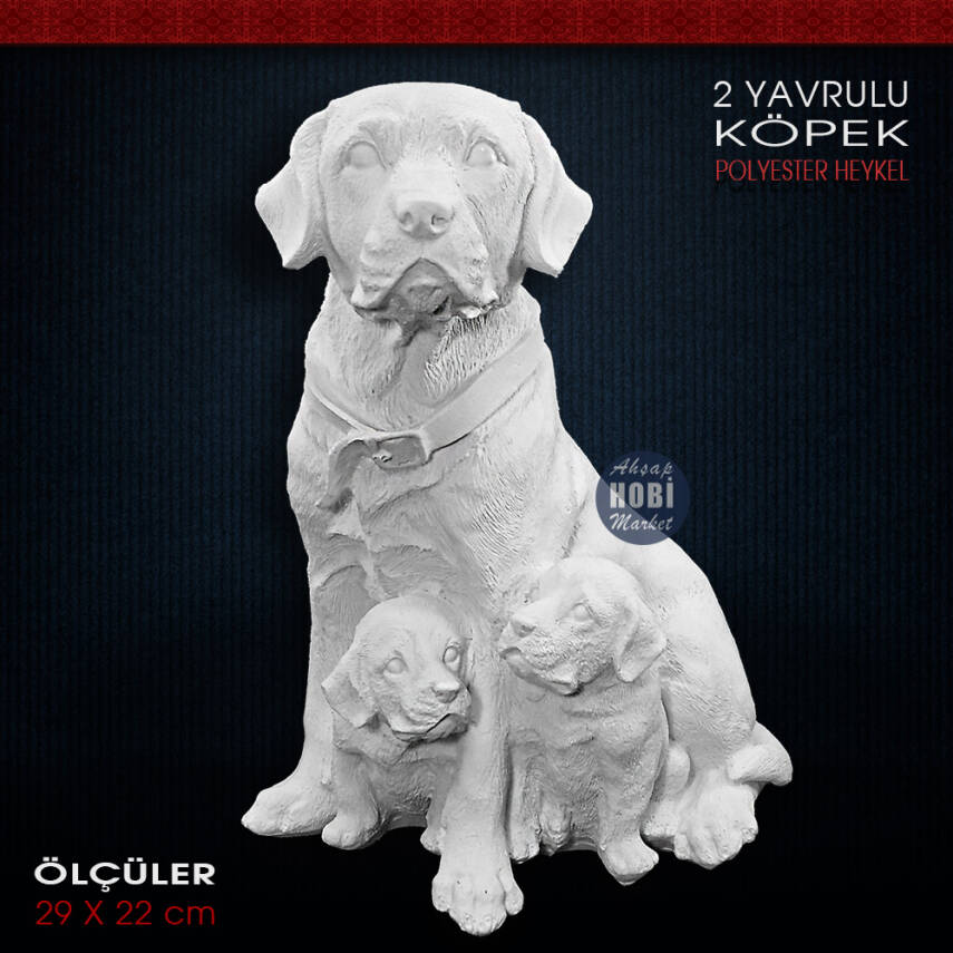 Çift Yavrulu Köpek Heykeli (29x22 cm) Ham Polyester - 1