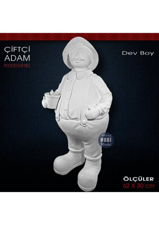 Çiftçi Adam Heykeli Dev Boy (62x30 cm) Ham Polyester - 2
