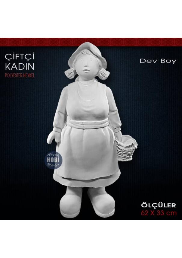 Çiftçi Kadın Heykeli Dev Boy (62x33 cm) Ham Polyester - 1