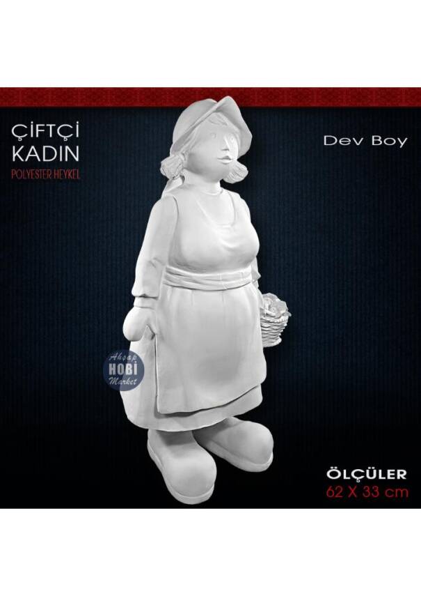 Çiftçi Kadın Heykeli Dev Boy (62x33 cm) Ham Polyester - 2
