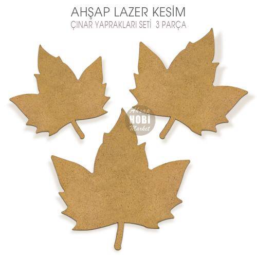 Çınar Yaprağı Figürleri Seti (3 Parça) Lazer Kesim Ahşap - 1