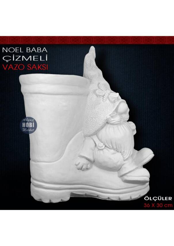 Çizmeli Noel Baba Vazo Saksı (36x30 cm) Ham Polyester - 1