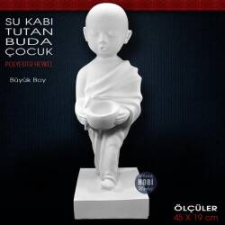 Çocuk Buda Su Kabı Tutan Heykeli (45x19 cm) Ham Polyester - Tual Hobi Sanat