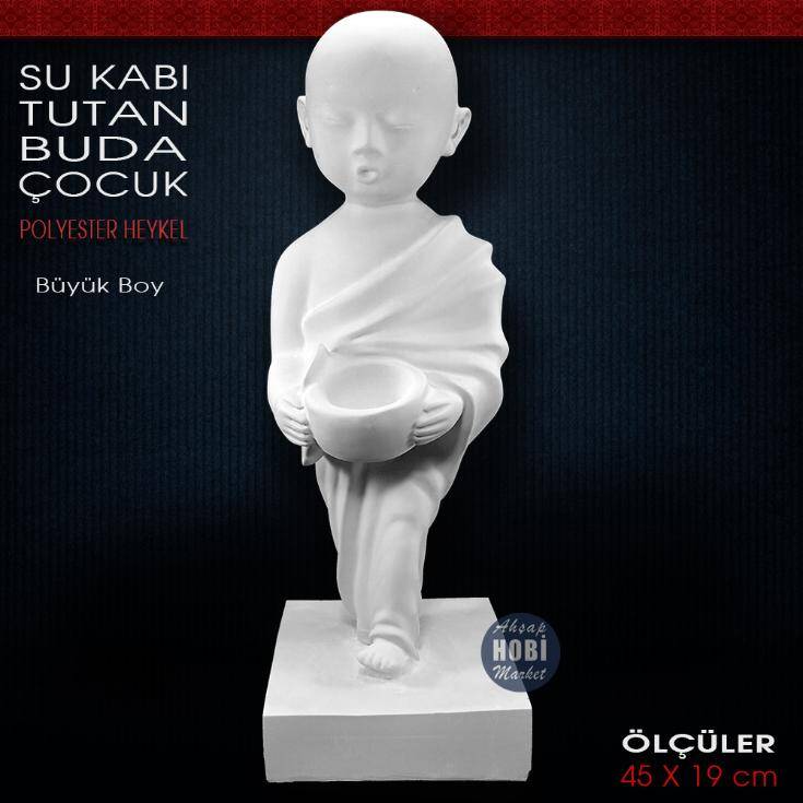 Çocuk Buda Su Kabı Tutan Heykeli (45x19 cm) Ham Polyester - 1
