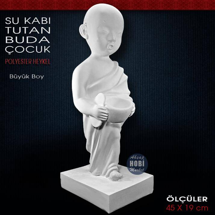 Çocuk Buda Su Kabı Tutan Heykeli (45x19 cm) Ham Polyester - 2